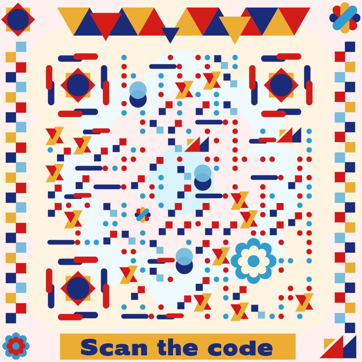 彩色色块欢乐气氛扫码关注个性社交活动推广二维码生成器-平面静态-正方形码