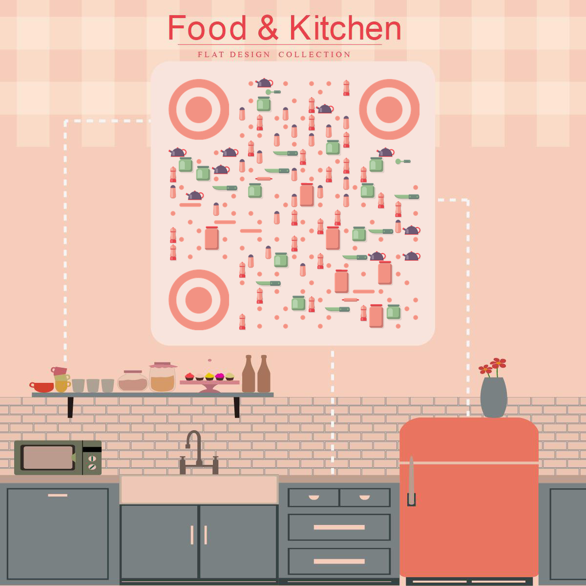 粉色余晖居家烹饪一体化厨房二维码-正方形码-平面静态