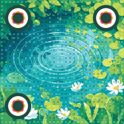 谷雨节日节气小雏菊涟漪池塘绿植二维码生成器-平面静态-正方形码