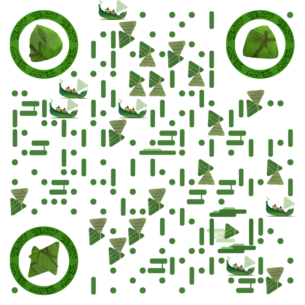 欢乐粽子节绿色简约端午节二维码生成器-平面静态-无背景码