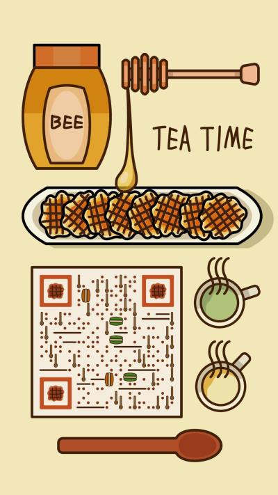 Tea time下午茶华夫饼美食餐饮二维码生成器-平面静态-手机海报
