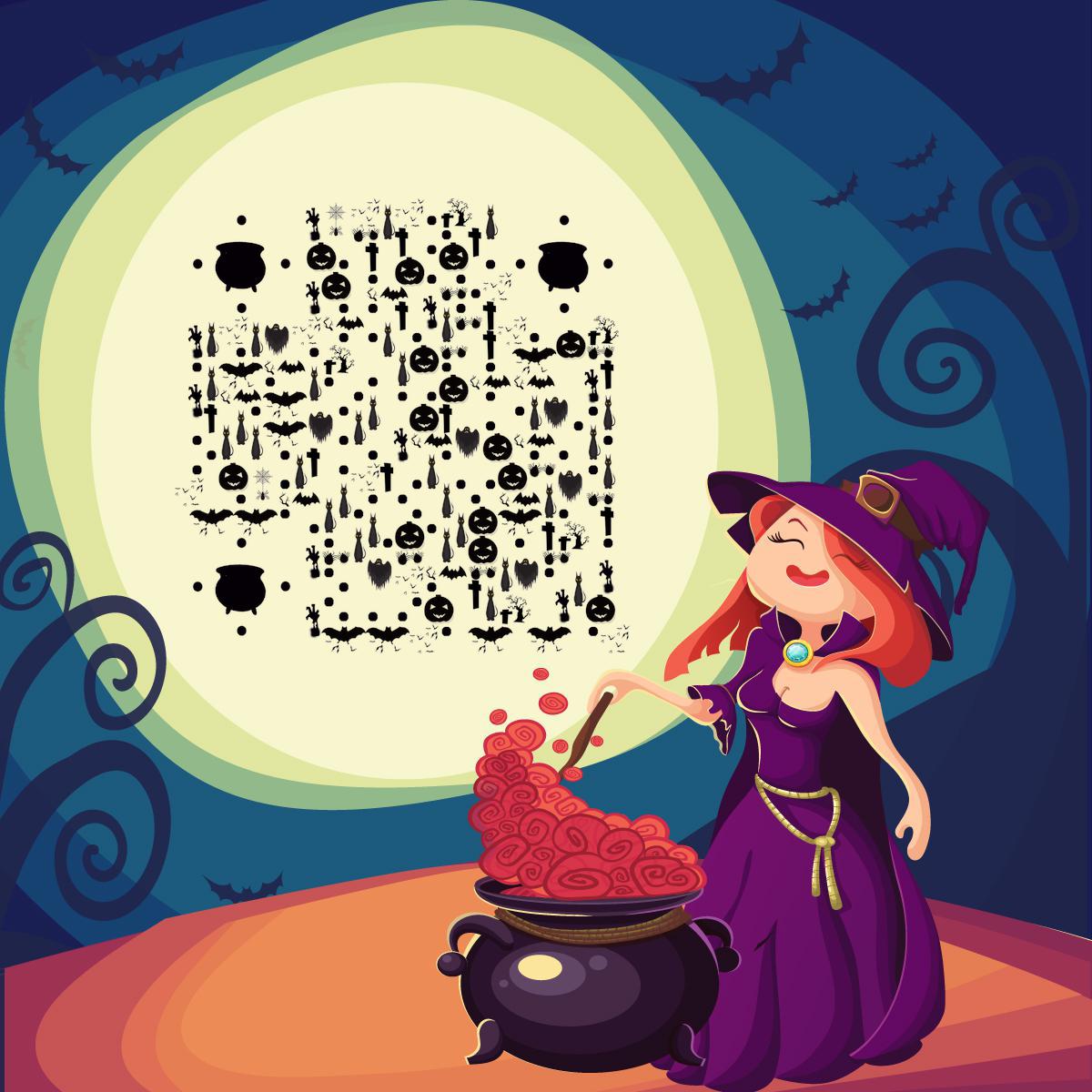 月光下的小魔女万圣节童话魔法二维码生成器-平面静态-正方形码