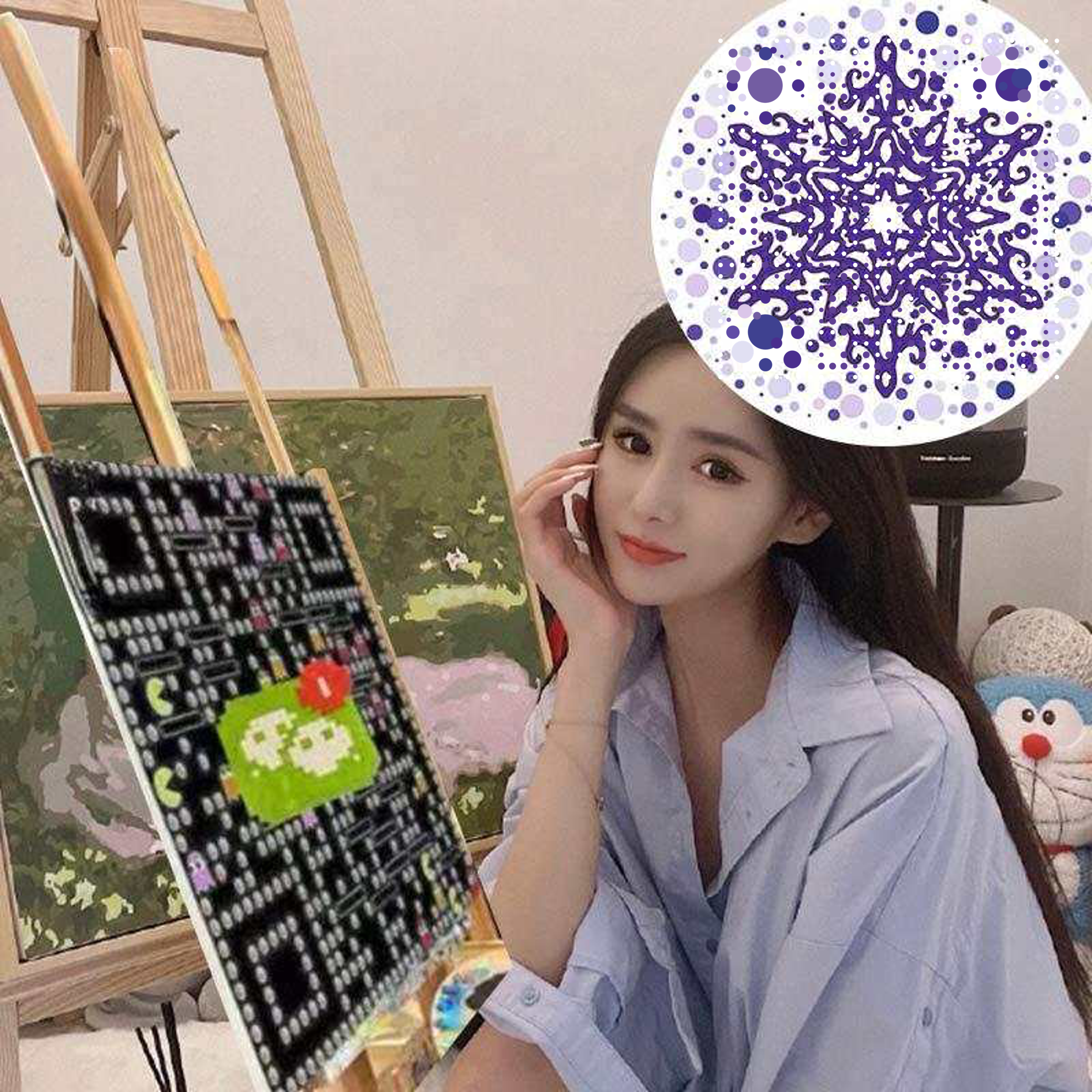 泡泡头图三格头画板美女紫色雪花隐藏二维码二维码生成器-平面静态-正方形码