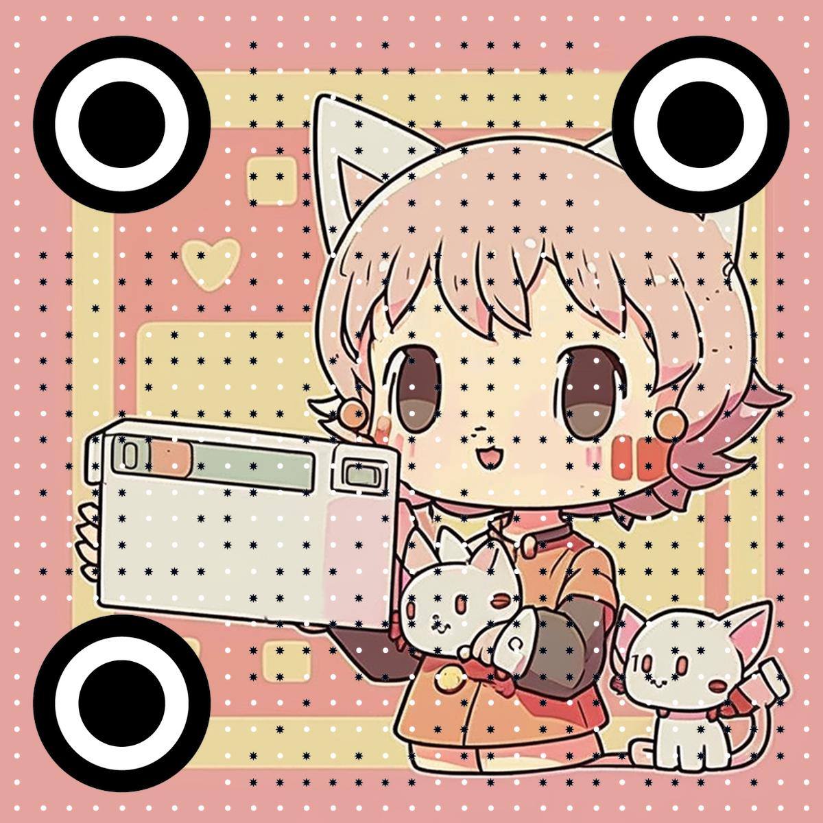 卡通漫画少女简约照相机萌物求关注二维码生成器-平面静态-正方形码