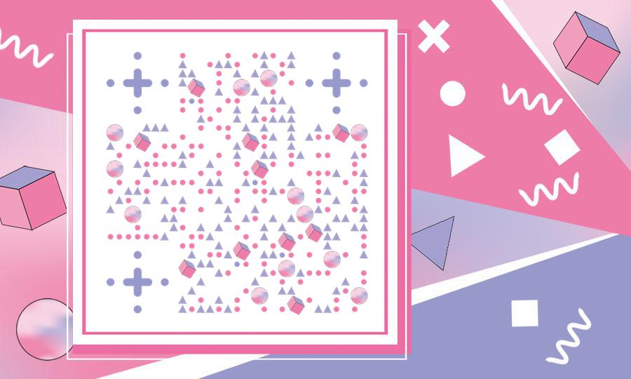 清新几何粉色紫色几何立体时尚二维码生成器-平面静态-公众号图