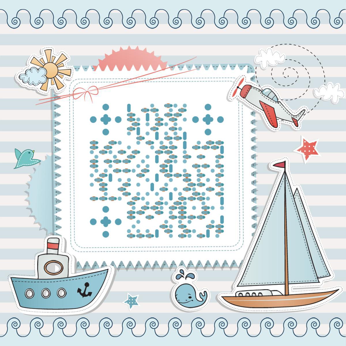 蓝色儿童玩具小船海洋卡通画二维码-正方形码-平面静态