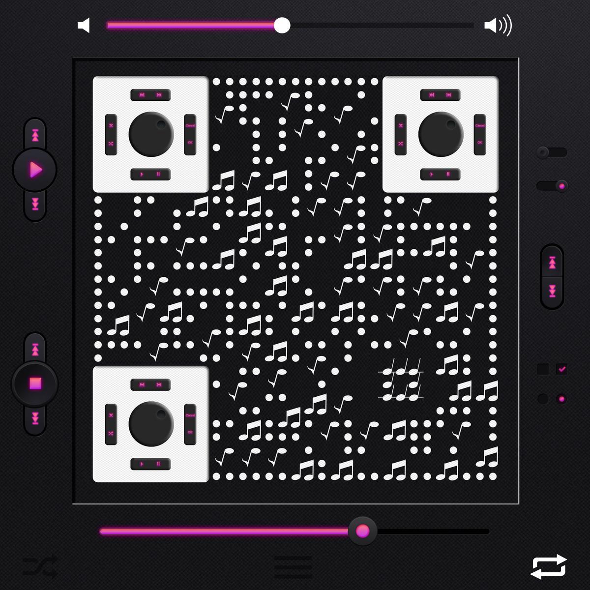 音乐播放器黑色反白创意个性音符二维码生成器-平面静态-正方形码