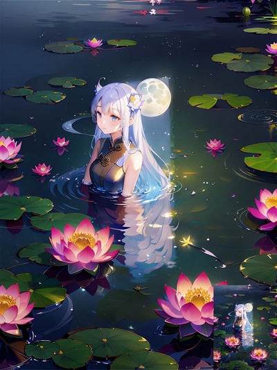 夜晚荷塘AI艺术字-第九工场字体生成器