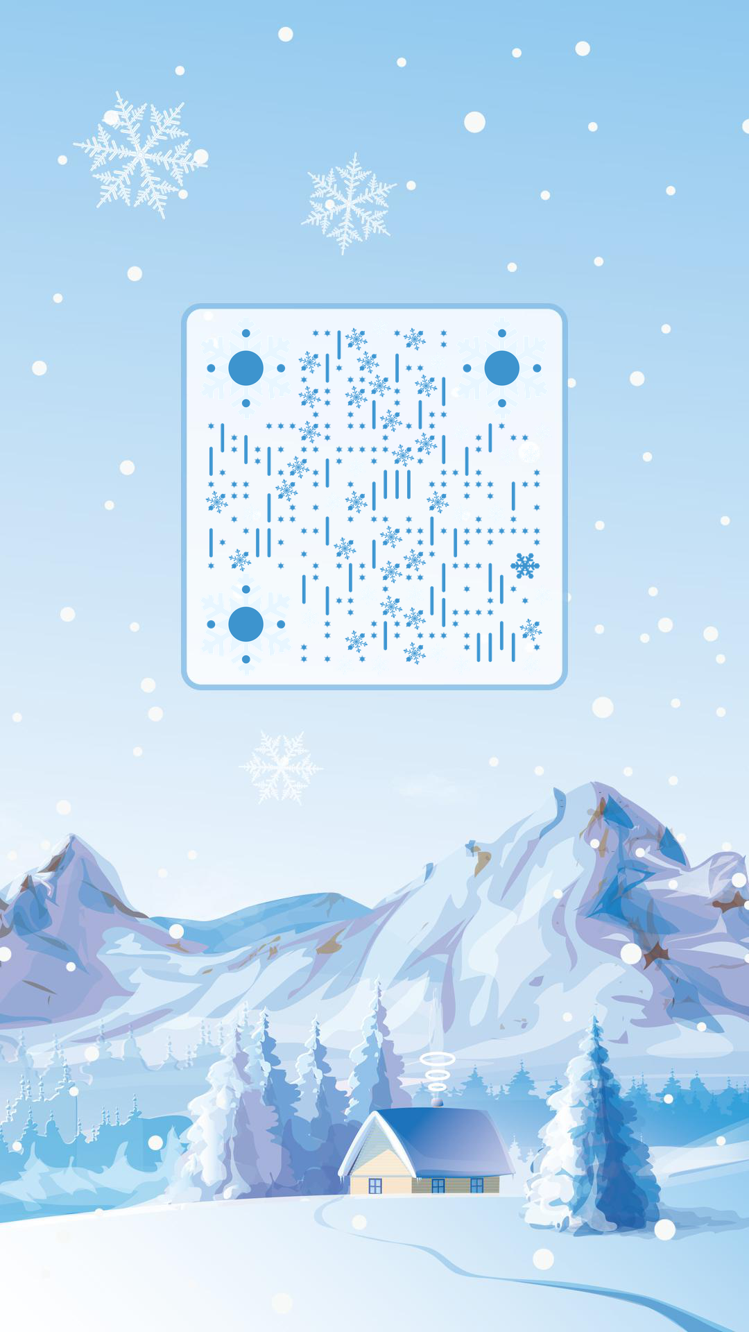 冬季下雪蓝色浪漫唯美雪花冬天二维码生成器-平面静态-手机壁纸
