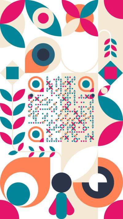 艺术彩块花纹纹样五彩几何单码二维码生成器-平面静态-手机海报