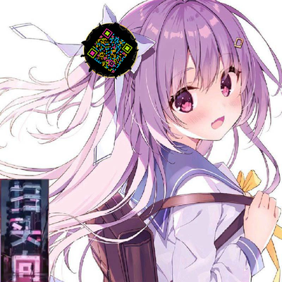 泡泡头图卡通紫色头发女孩头像五彩丝带个性二维码二维码生成器-平面静态-正方形码