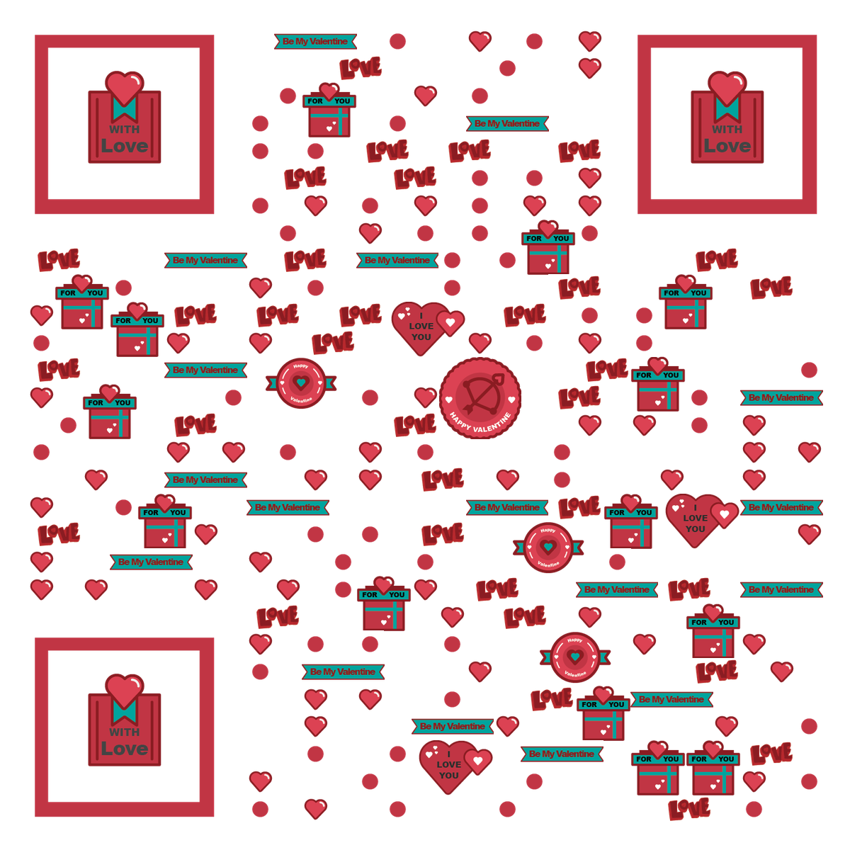 520手绘风情人节表白两只爱情鸟二维码生成器-平面静态-无背景码
