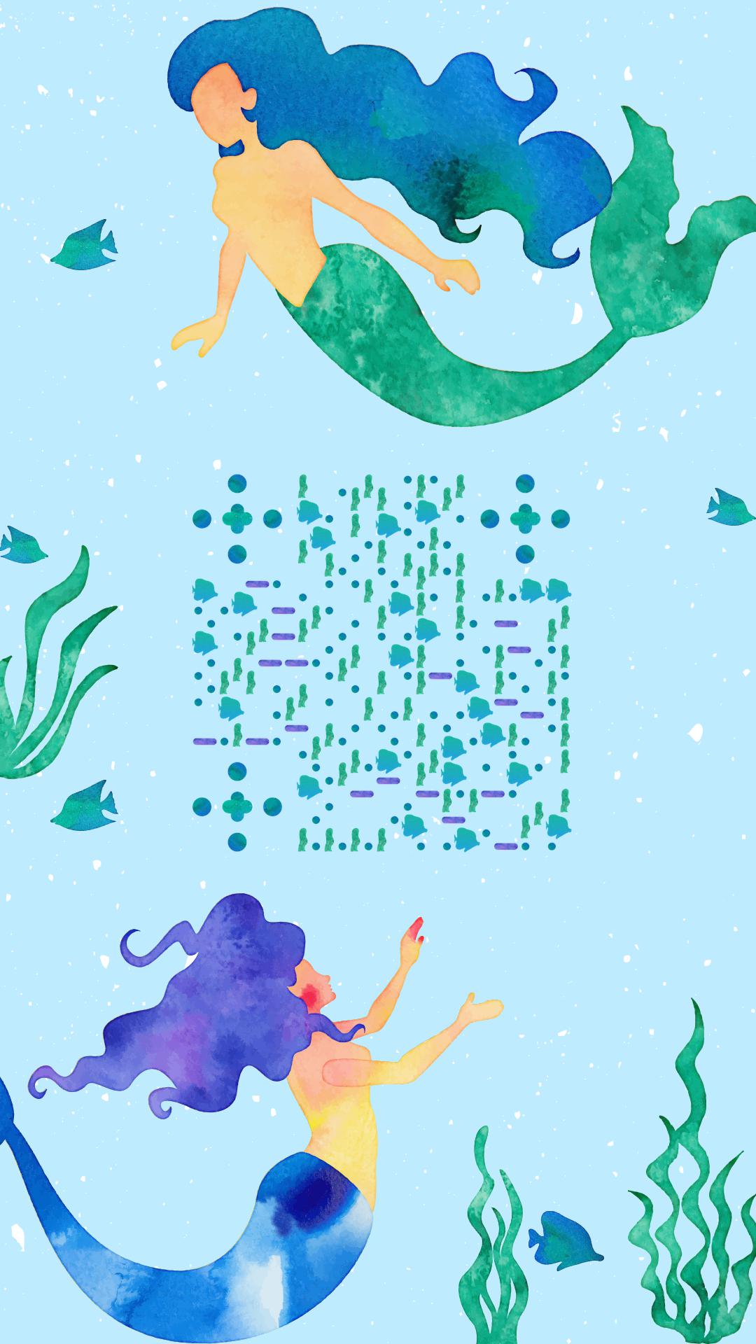 水彩海的女儿蓝色大海美人鱼二维码生成器-平面静态-手机海报