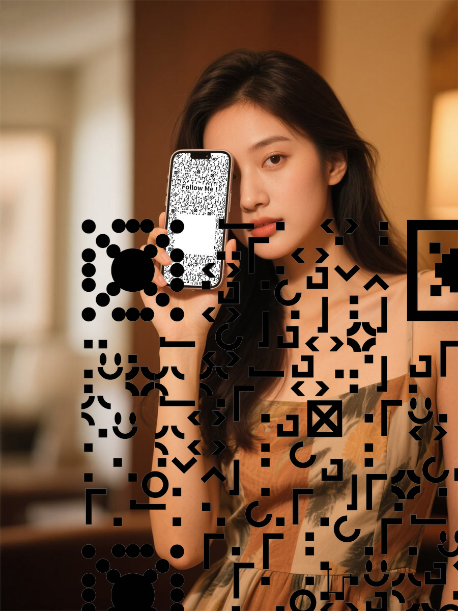 作品封面金色吊带女孩手持手机壁纸艺术二维码二维码生成器-平面静态-微信名片