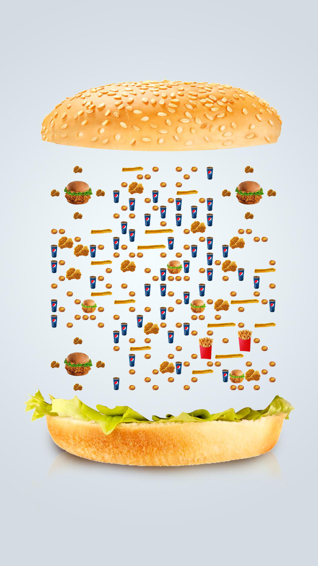 炸鸡汉堡可乐薯条休闲快餐小食叠叠高二维码生成器-平面静态-手机壁纸