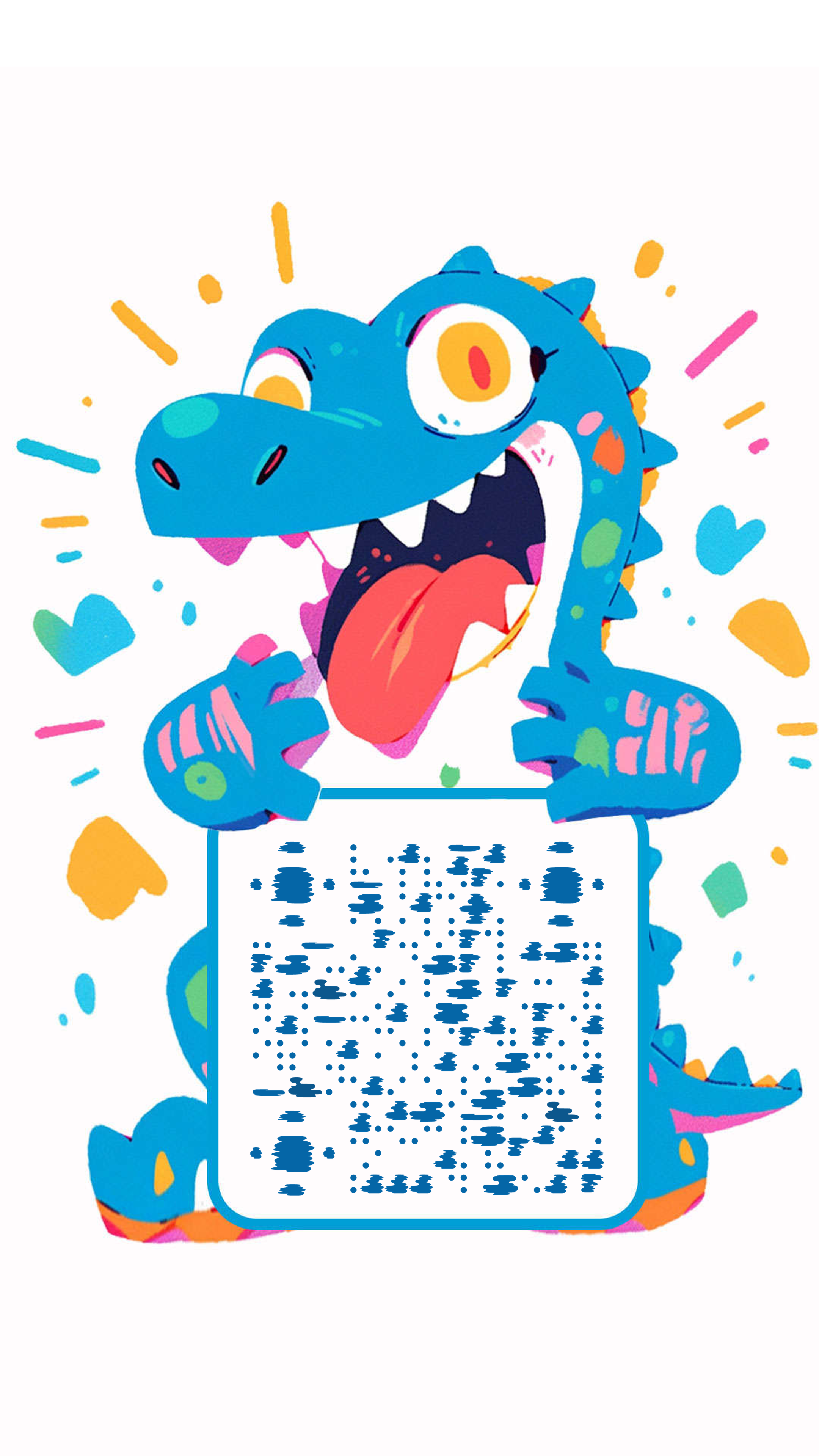 Q萌小鳄鱼开朗情绪彩色涂鸦二维码生成器-平面静态-手机海报