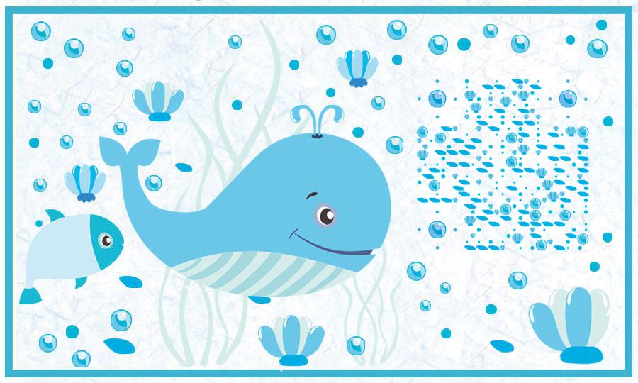 遇见海底世界海豚蓝色卡通二维码生成器-平面静态-公众号图