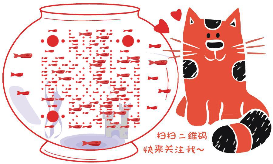 红色涂鸦猫咪鱼缸宠物二维码-公众号图-平面静态