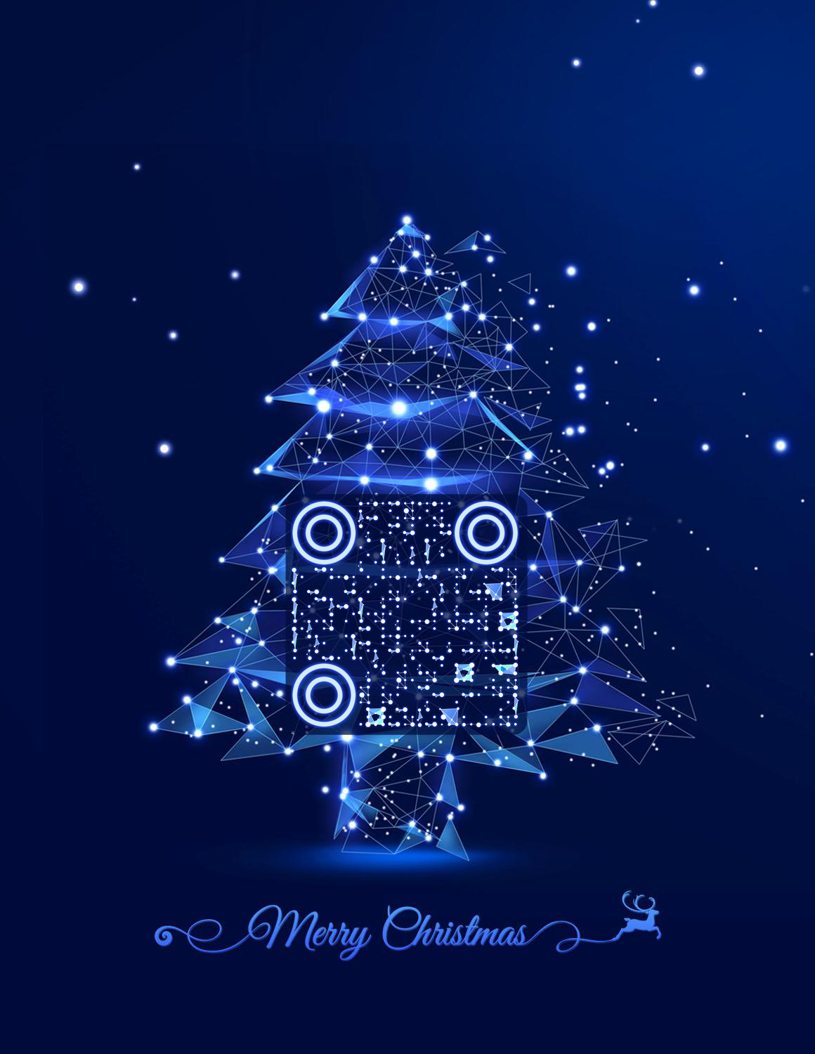 蓝色几何星光圣诞树二维码生成器-平面静态-微信名片