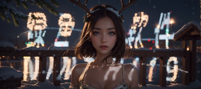 抖音快手三分割作品封面新年圣诞装烟花美女AI艺术字-第九工场字体生成器
