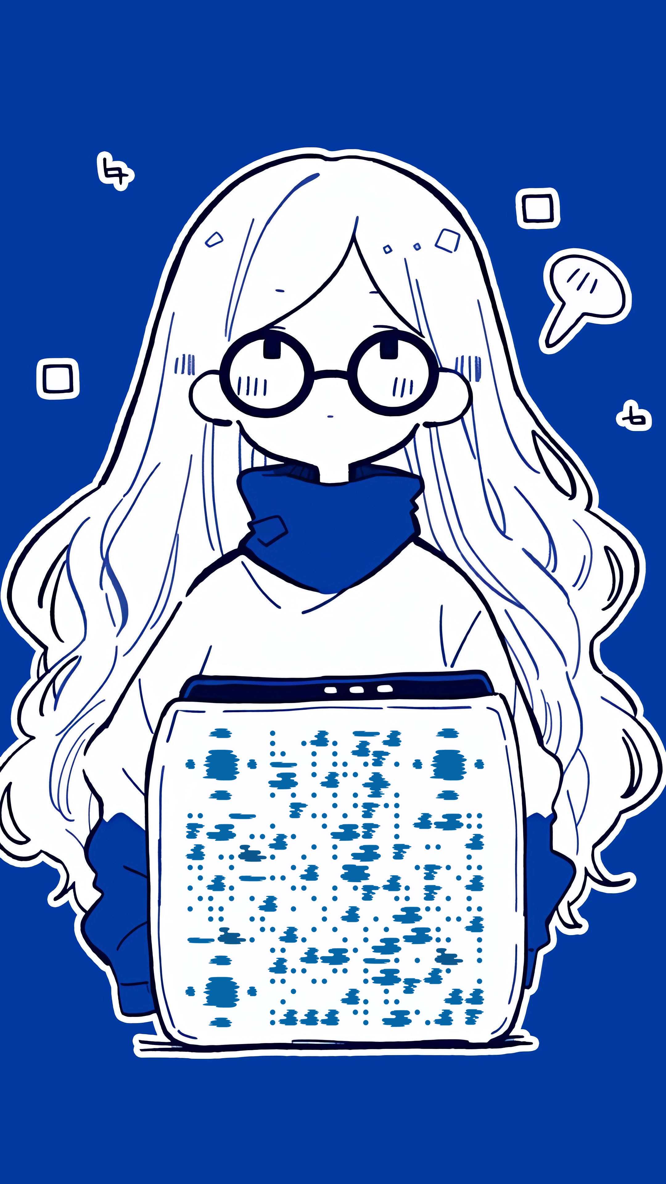蓝色校服少女小迷糊简约手绘插画二维码生成器-平面静态-手机海报