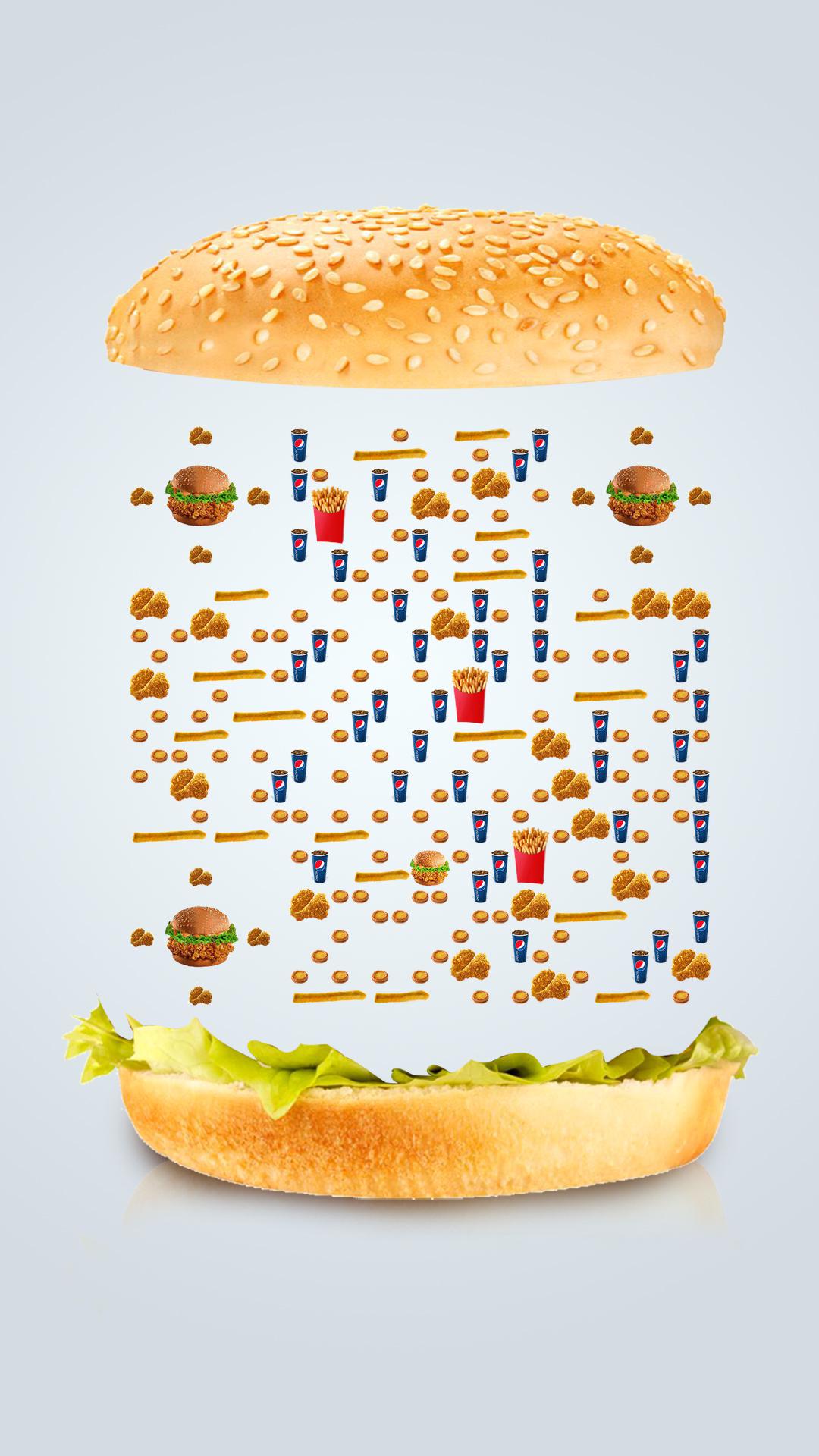 炸鸡汉堡可乐薯条休闲快餐小食叠叠高二维码生成器-平面静态-手机海报