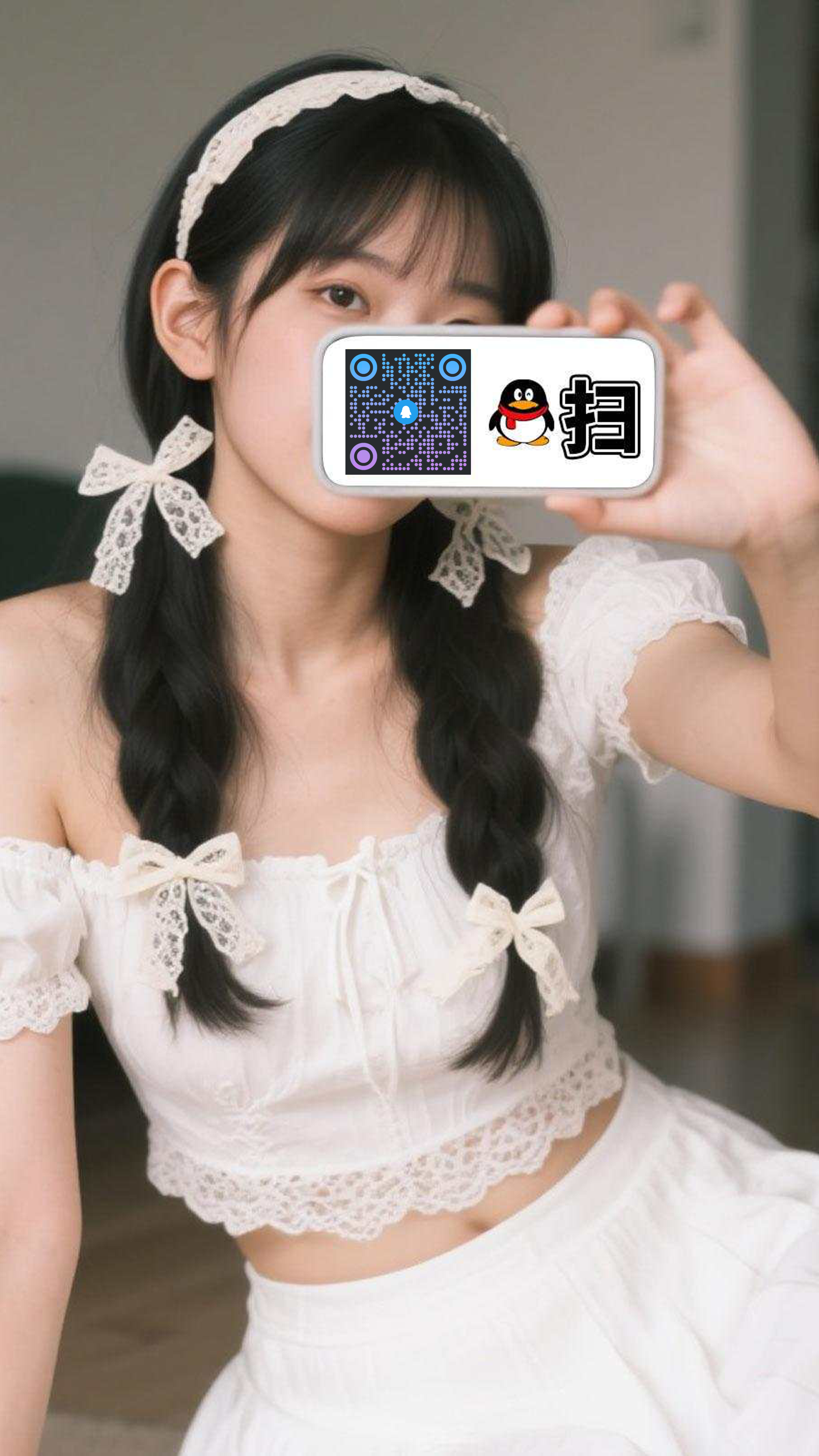 快手作品封面白衣蝴蝶结女生蓝紫渐变圆点二维码二维码生成器-平面静态-手机海报