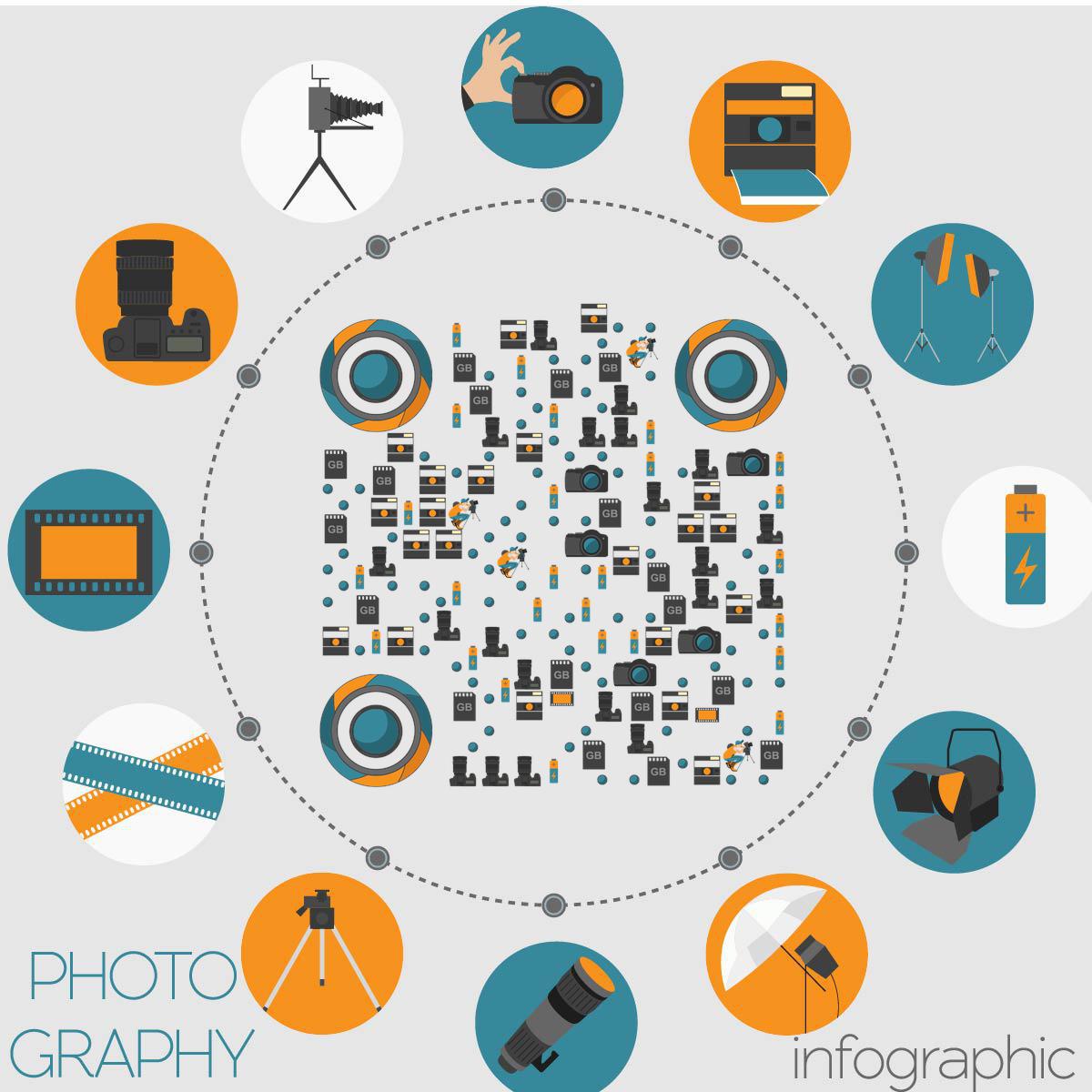 摄影设备相机胶片ICON二维码生成器-平面静态-正方形码