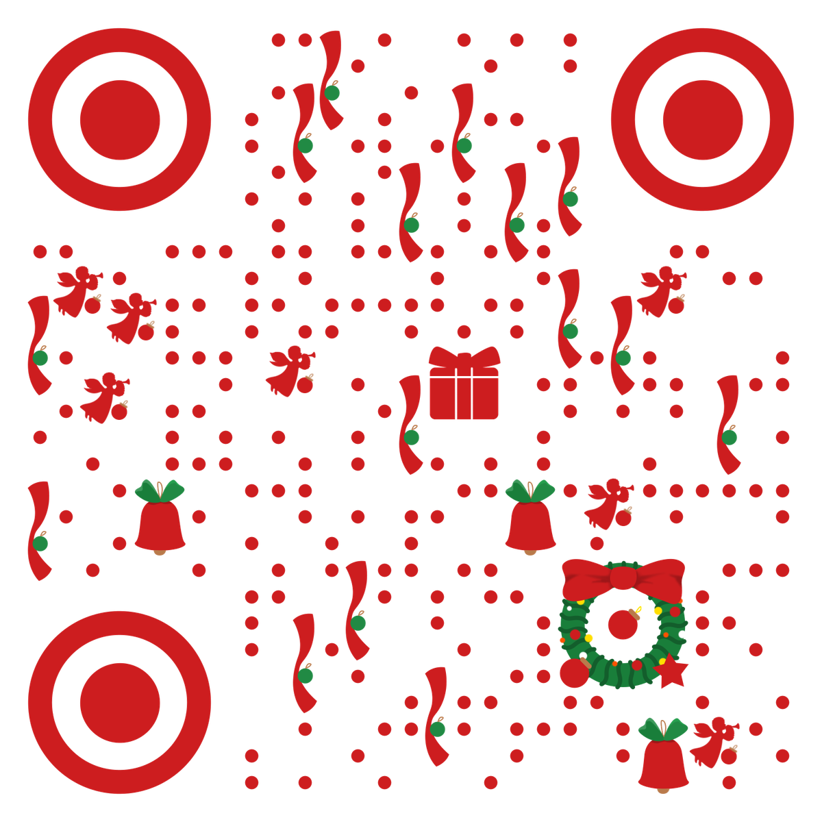红色圣诞天使花环二维码生成器-平面静态-无背景码