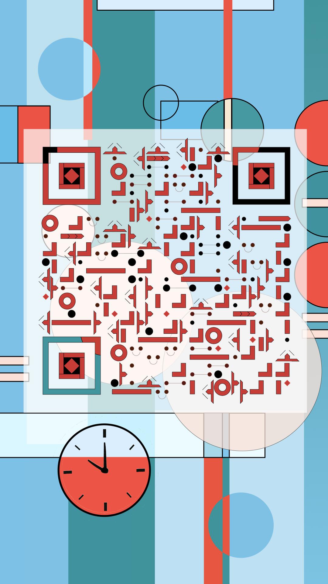 抽象几何图形蒙德里安风格条纹现代背景时尚二维码生成器-平面静态-手机海报
