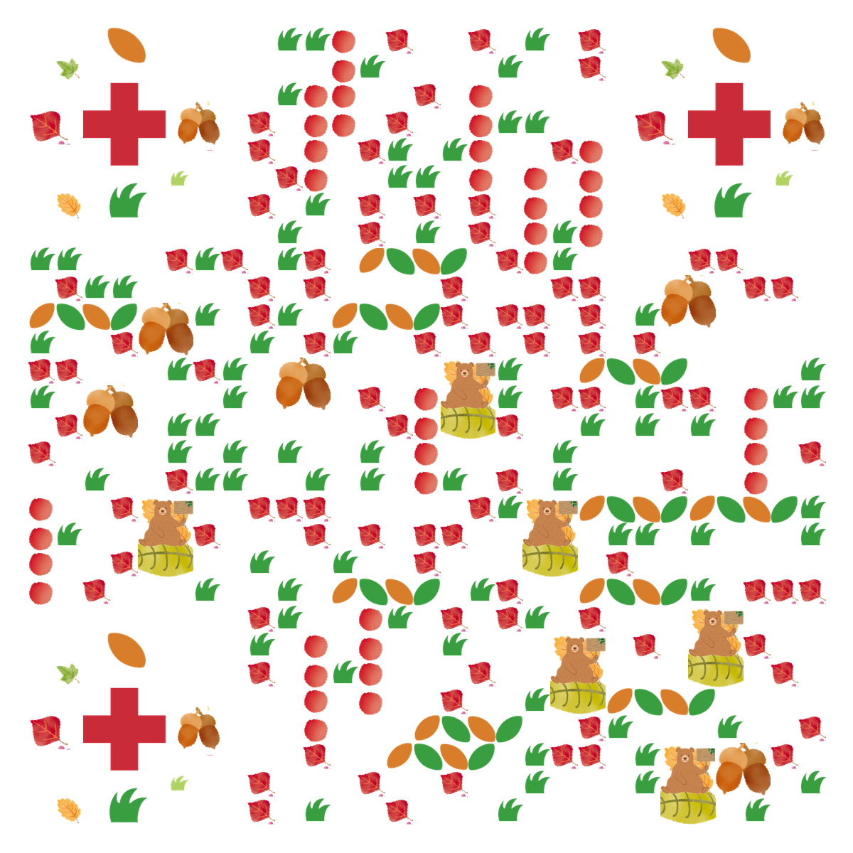 秋天花园小熊色彩鲜花果实二维码生成器-平面静态-无背景码