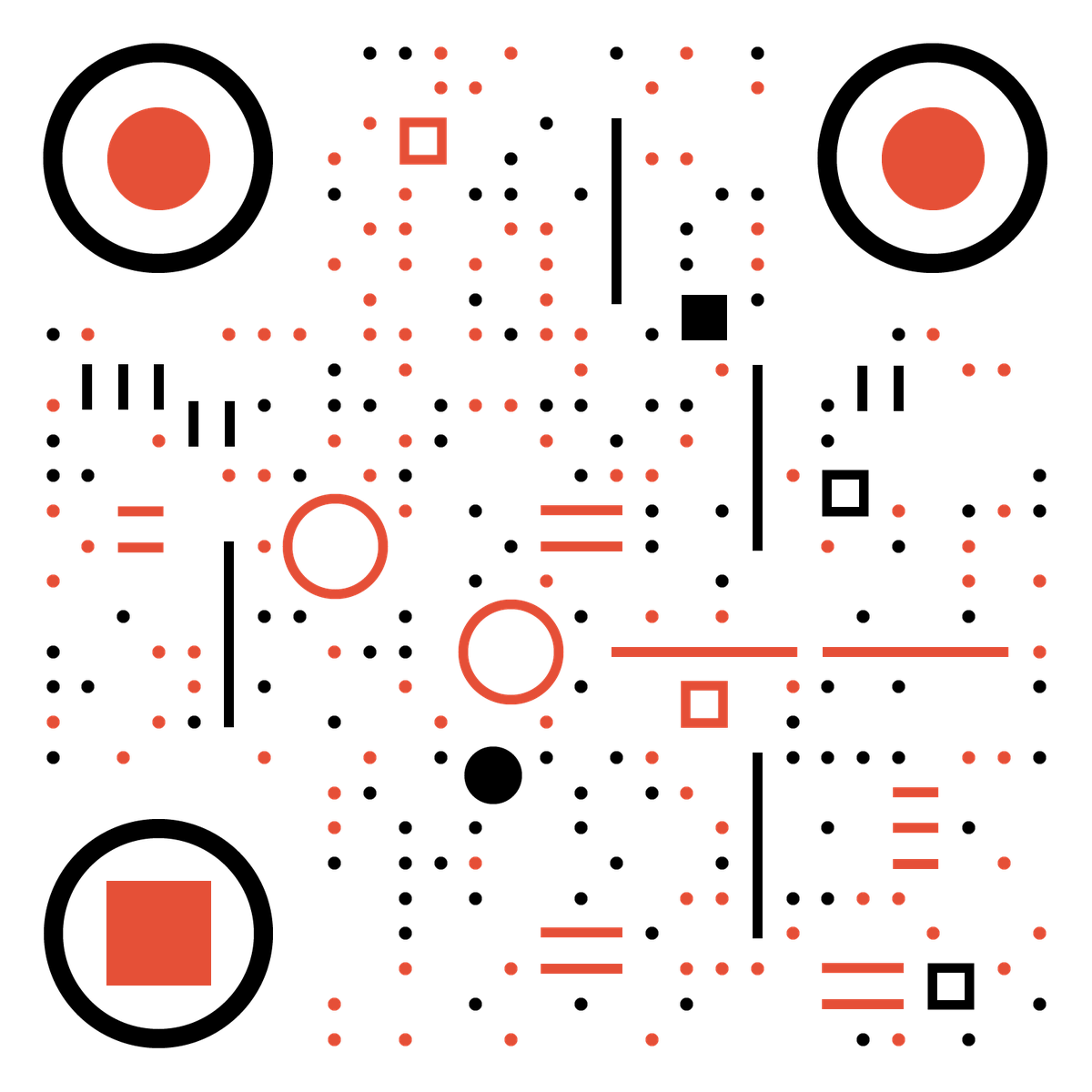 几何图形简约圆圈方块红黑二维码生成器-平面静态-无背景码
