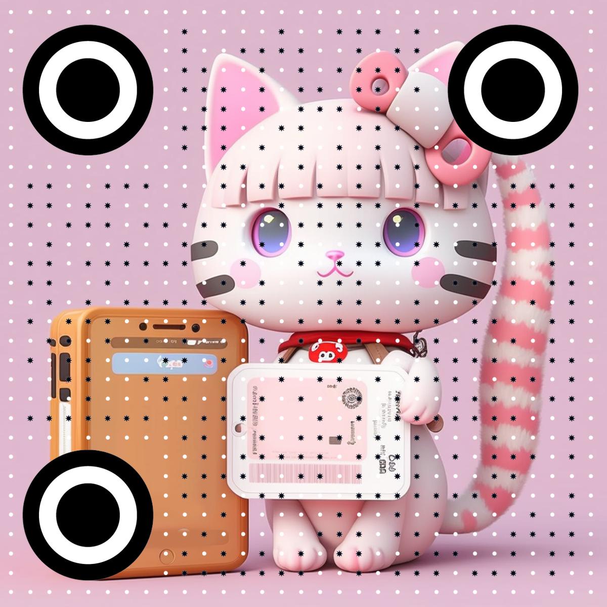 可爱粉色猫形少女DIY背景扫码加好友求关注二维码生成器-平面静态-正方形码