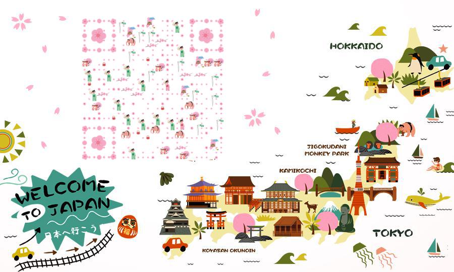 春天粉色浪漫日本樱花旅行二维码生成器-平面静态-公众号图