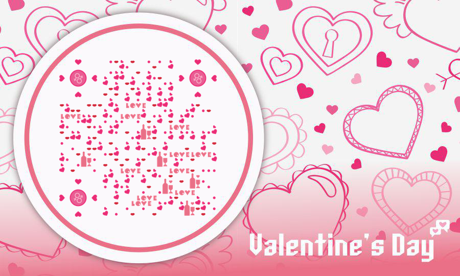 情人节粉红色爱心浪漫告白爱情二维码生成器-平面静态-公众号图