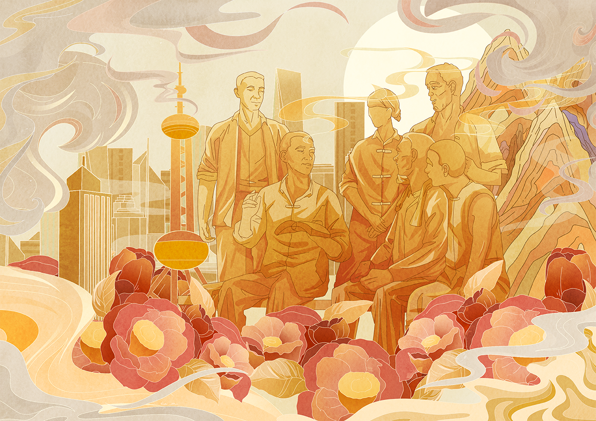 上海机器工会纪念雕塑插画设计-第九工场设计外包