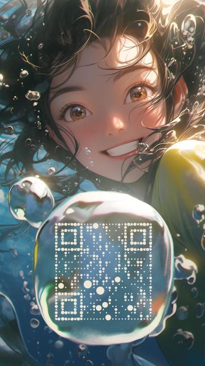 清凉夏日少女水下游泳梦幻阳光光影二维码生成器-平面静态-手机海报