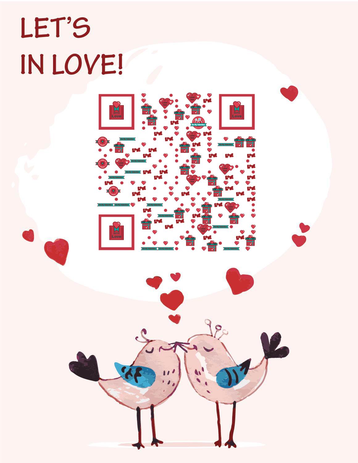 520手绘风情人节表白两只爱情鸟二维码生成器-平面静态-微信名片