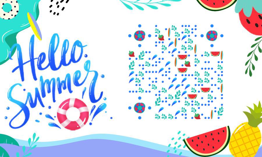 你好夏天多彩缤耀眼纷夏至水果趴二维码生成器-平面静态-公众号图