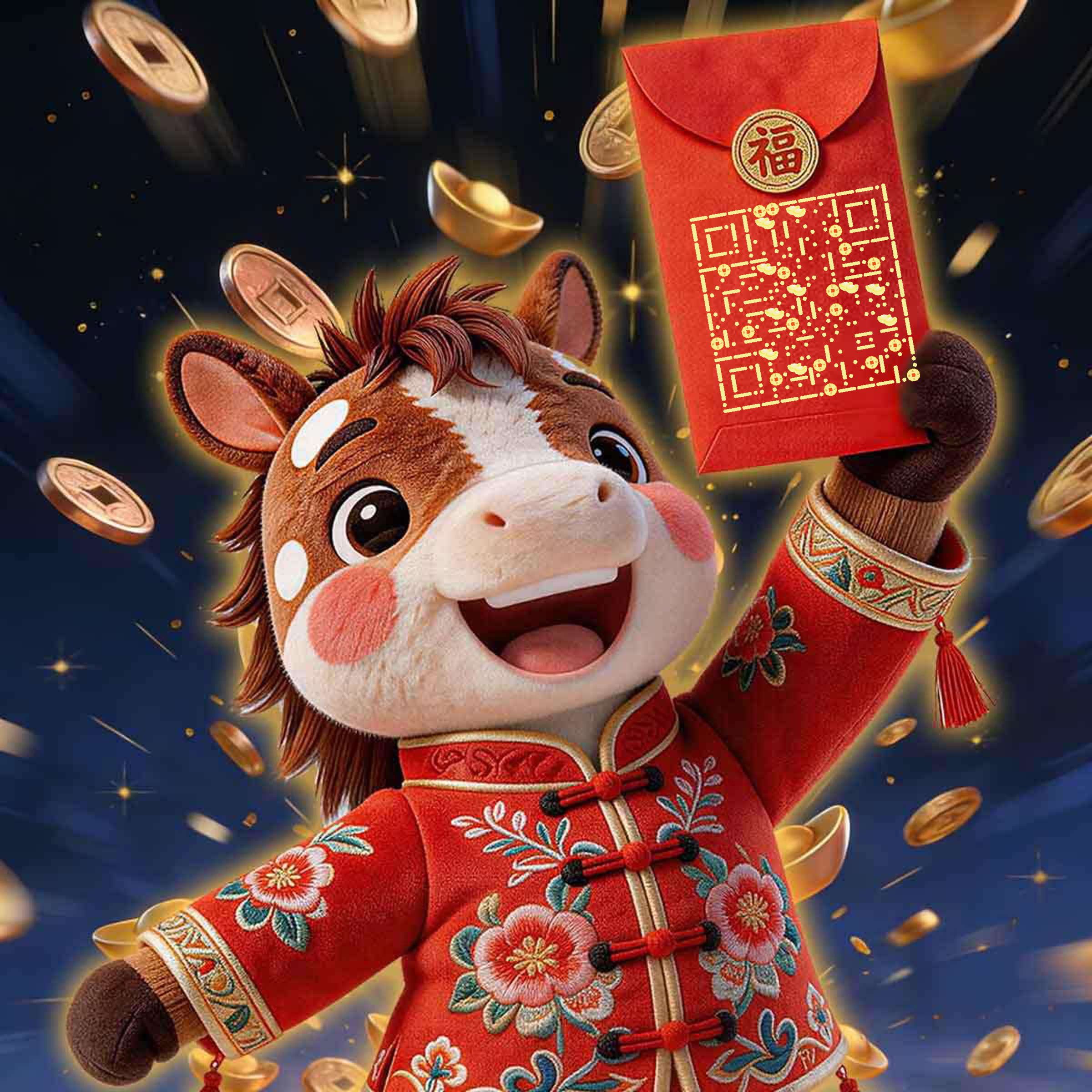 马上有钱新年红包好运创意二维码二维码生成器-平面静态-正方形码