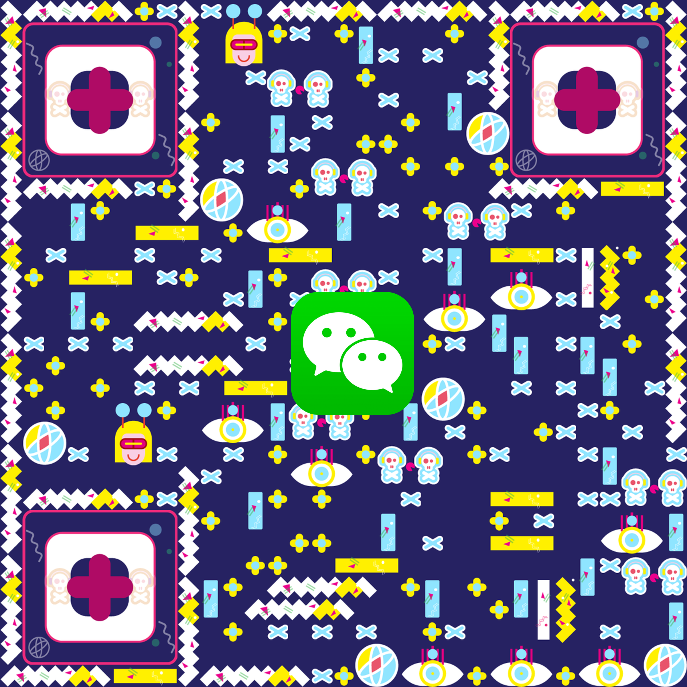 POP PINK时尚街头涂鸦艺术v标二维码二维码生成器-平面静态-正方形码