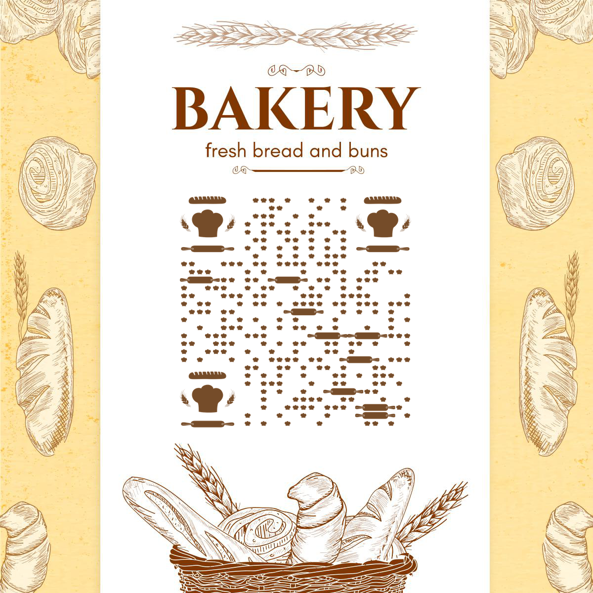 手绘烘焙全麦面包二维码-正方形码-平面静态