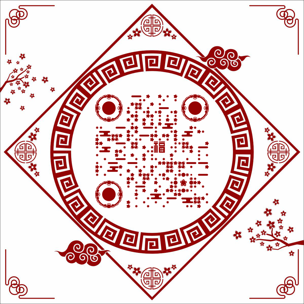 恭贺新春新年春节红色福字二维码生成器-平面静态-正方形码