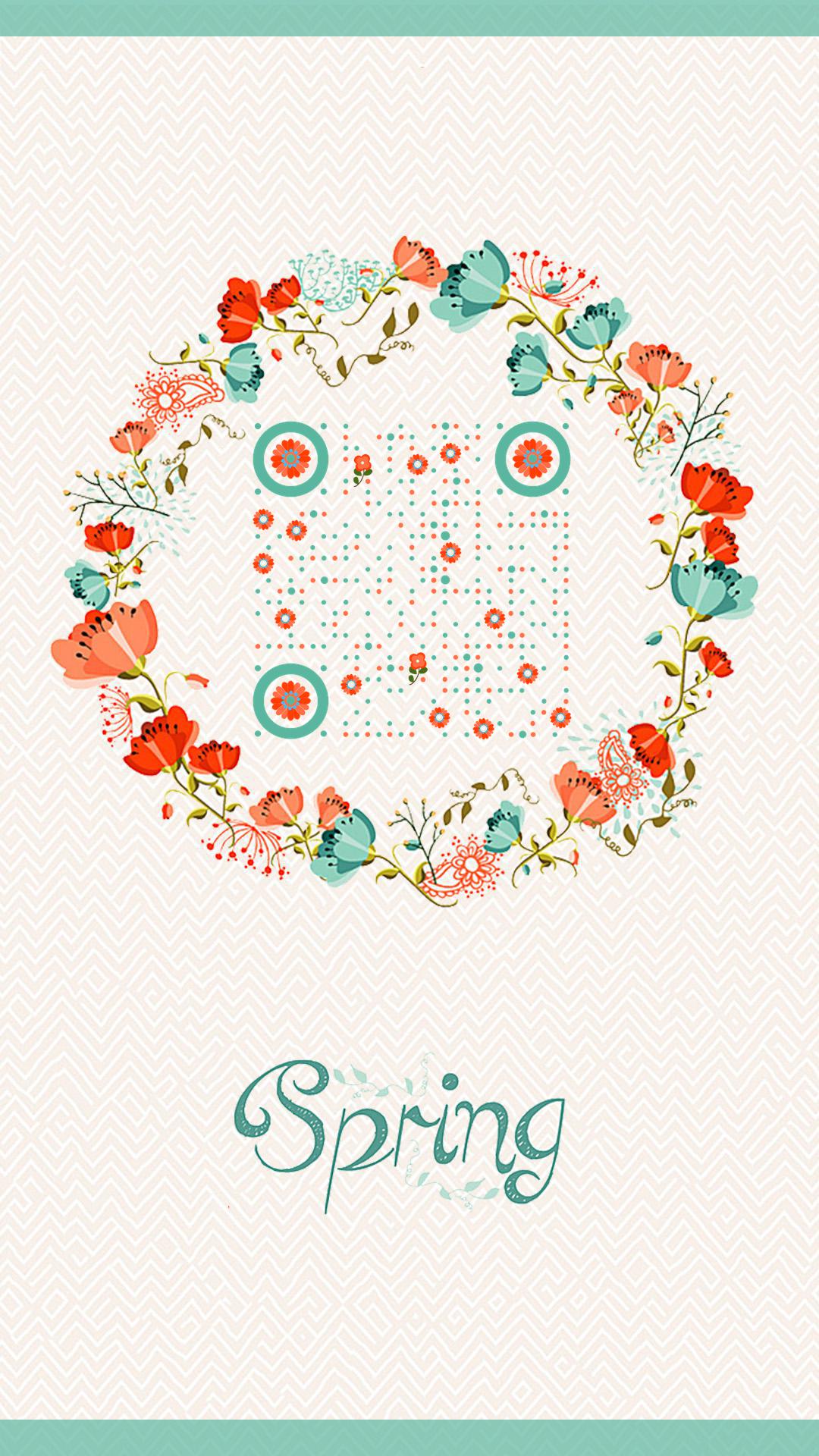 春天花环鲜花盛开绿色清新简约二维码生成器-平面静态-手机海报