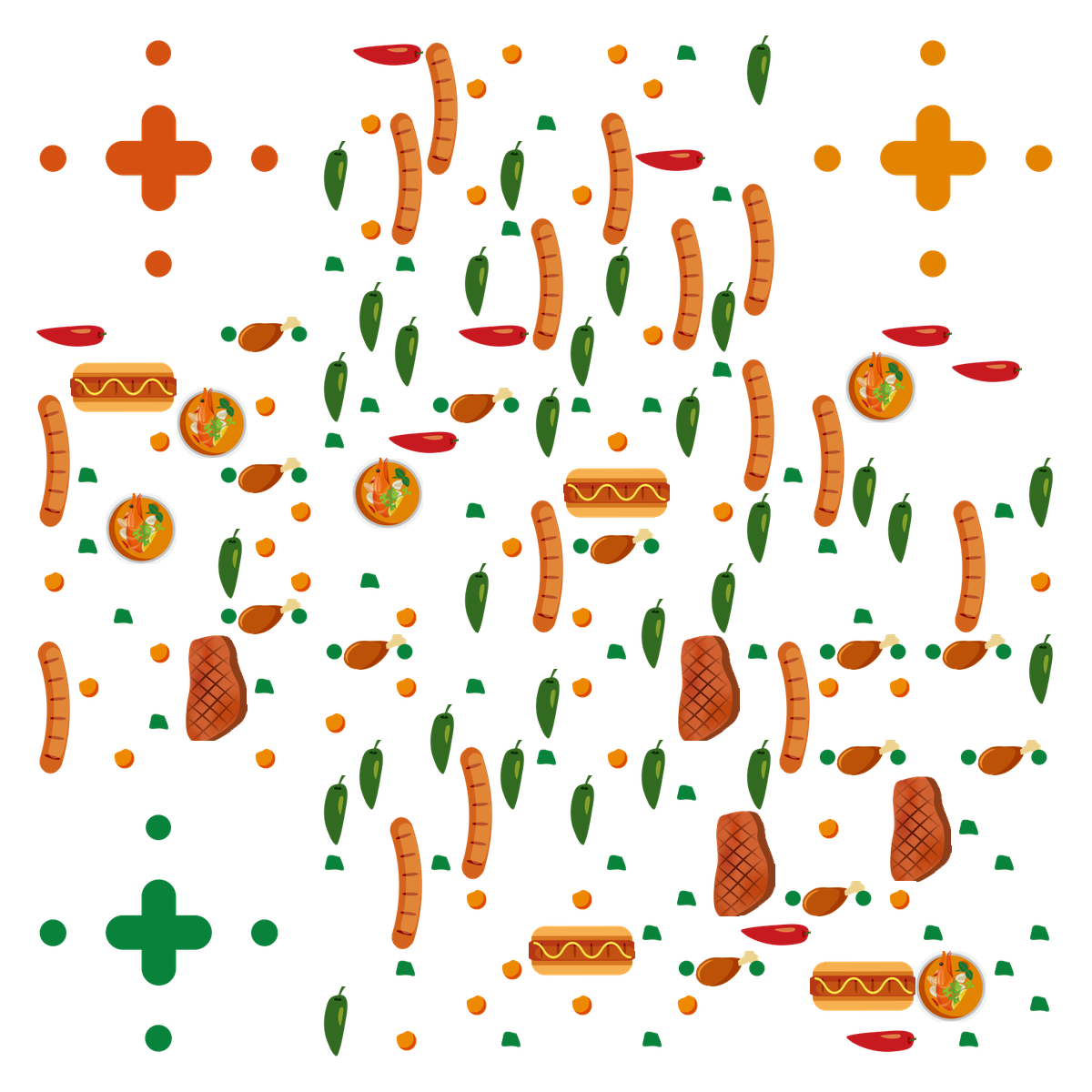 扁平插画餐饮美食联盟精品海鲜大餐二维码生成器-平面静态-无背景码