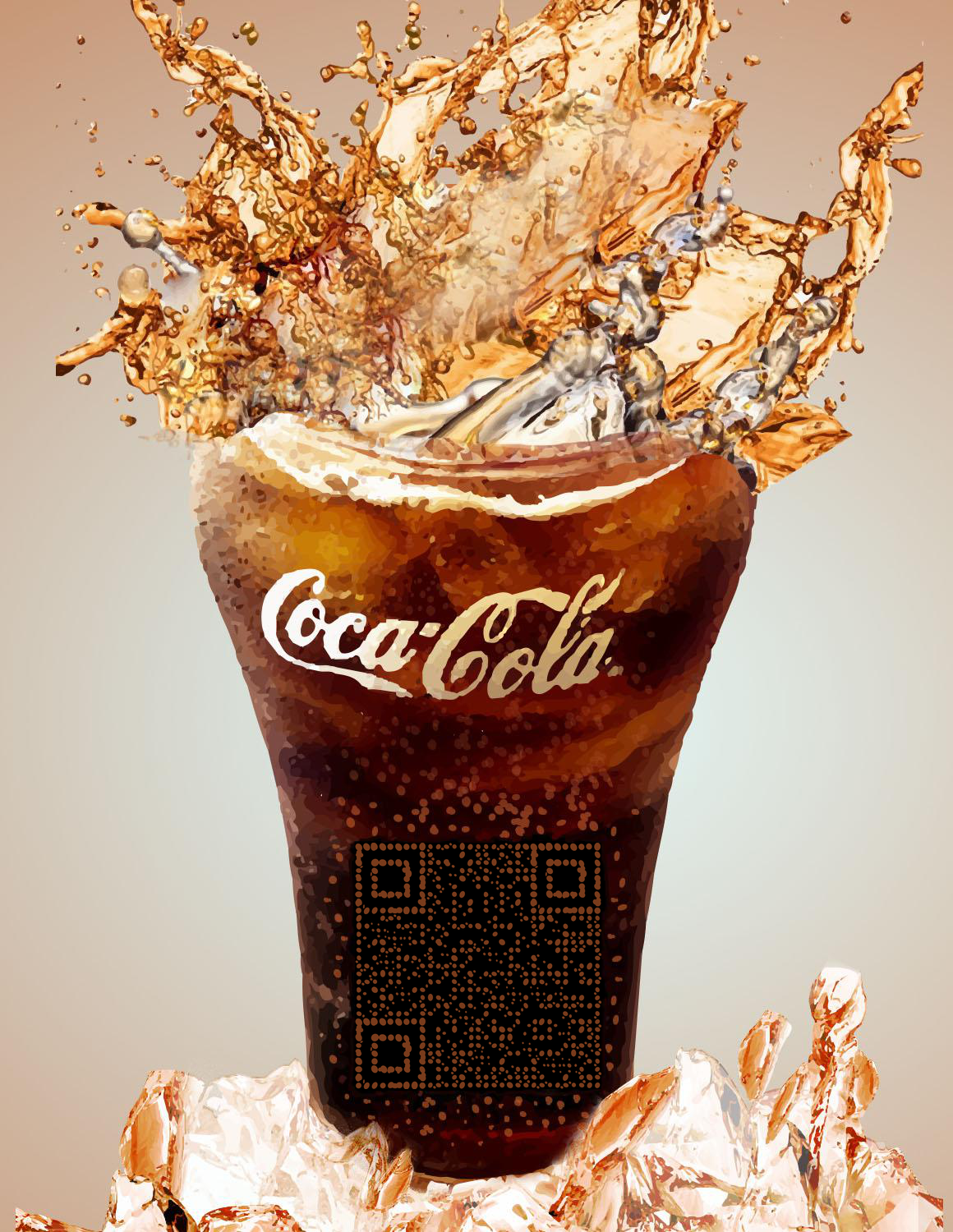 冰镇碳酸气泡饮溅洒可乐二维码-微信名片-平面静态