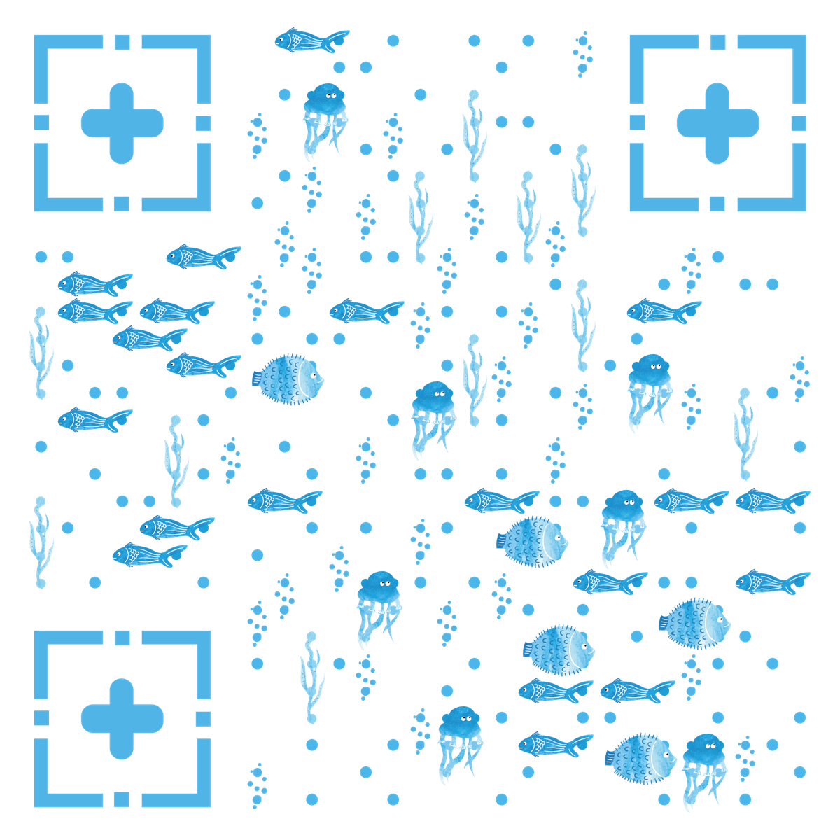 水彩大海蓝色海底二维码生成器-平面静态-无背景码