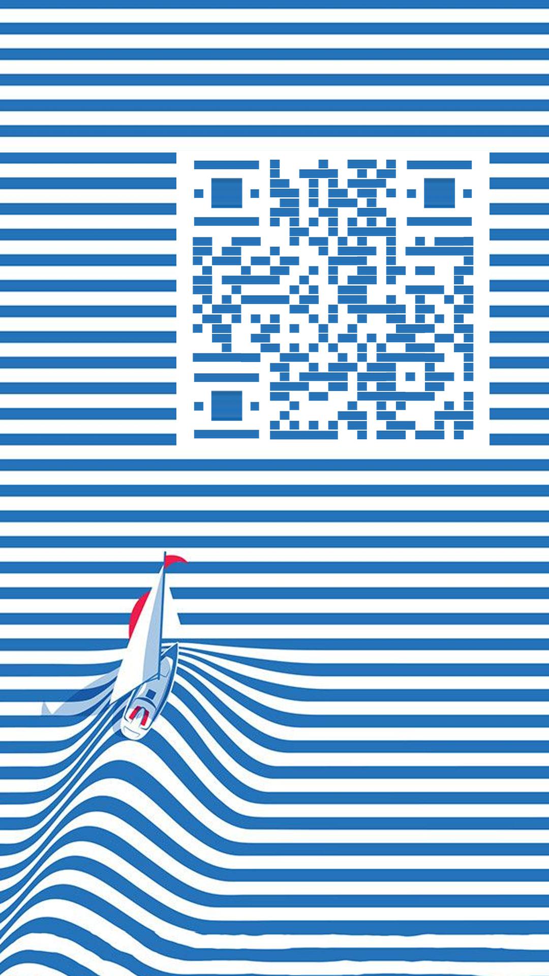 孤舟蓝色条纹海军帆船大海创意二维码生成器-平面静态-手机海报