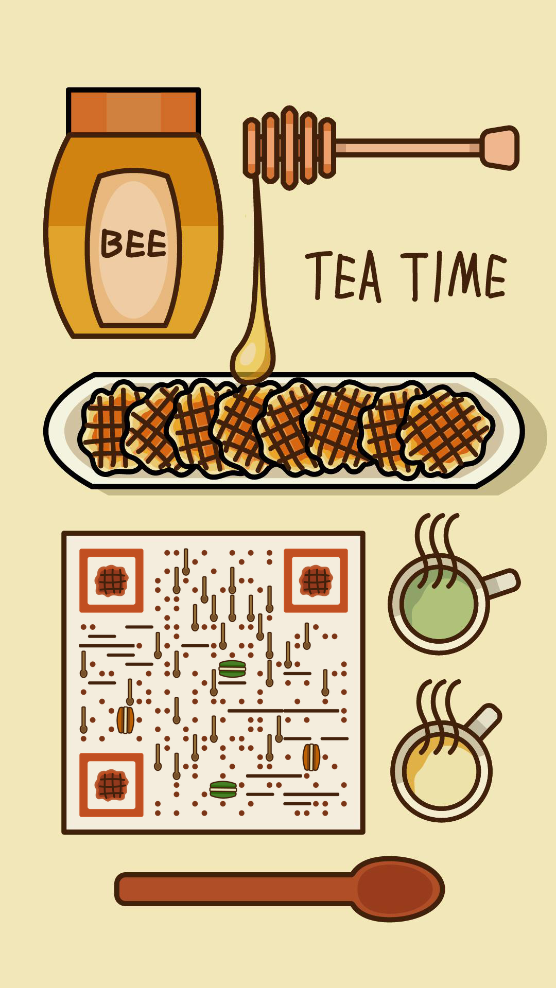 Tea time下午茶华夫饼美食餐饮二维码生成器-平面静态-手机壁纸