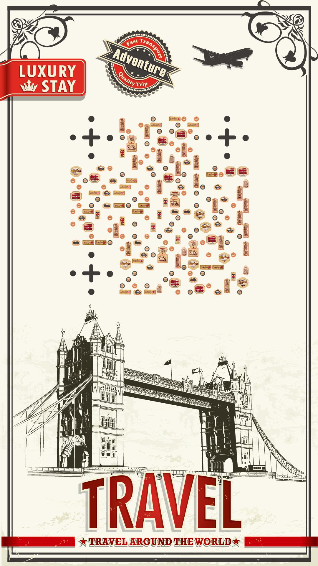 复古怀旧风欧洲行伦敦旅游二维码-手机海报-平面静态